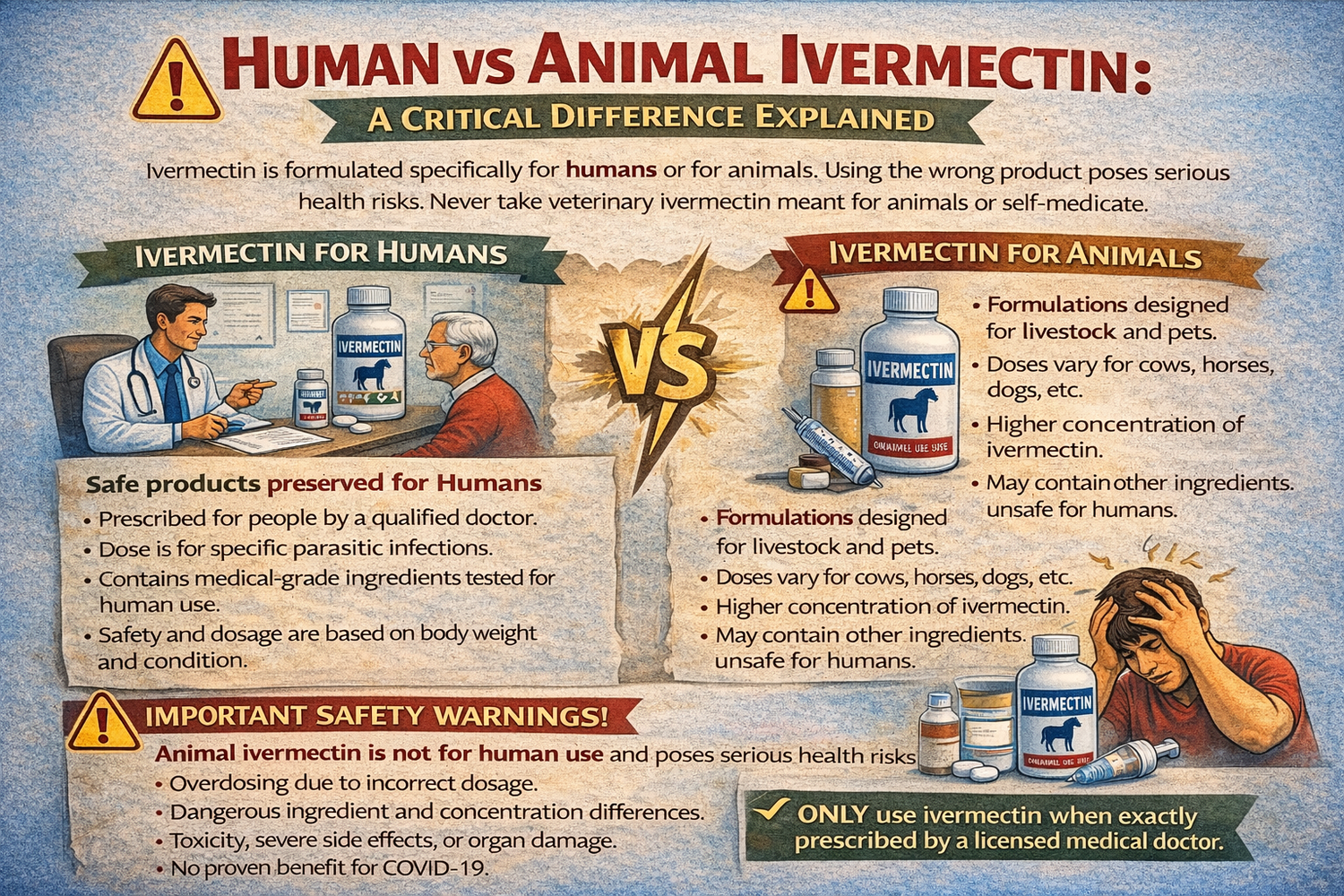 Doctor explaining the critical difference between human and animal ivermectin