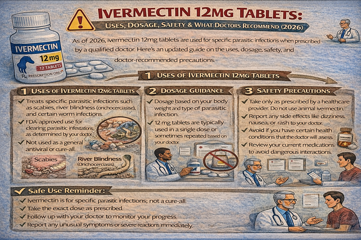 Doctor explaining ivermectin 12mg tablets dosage, uses, and safety