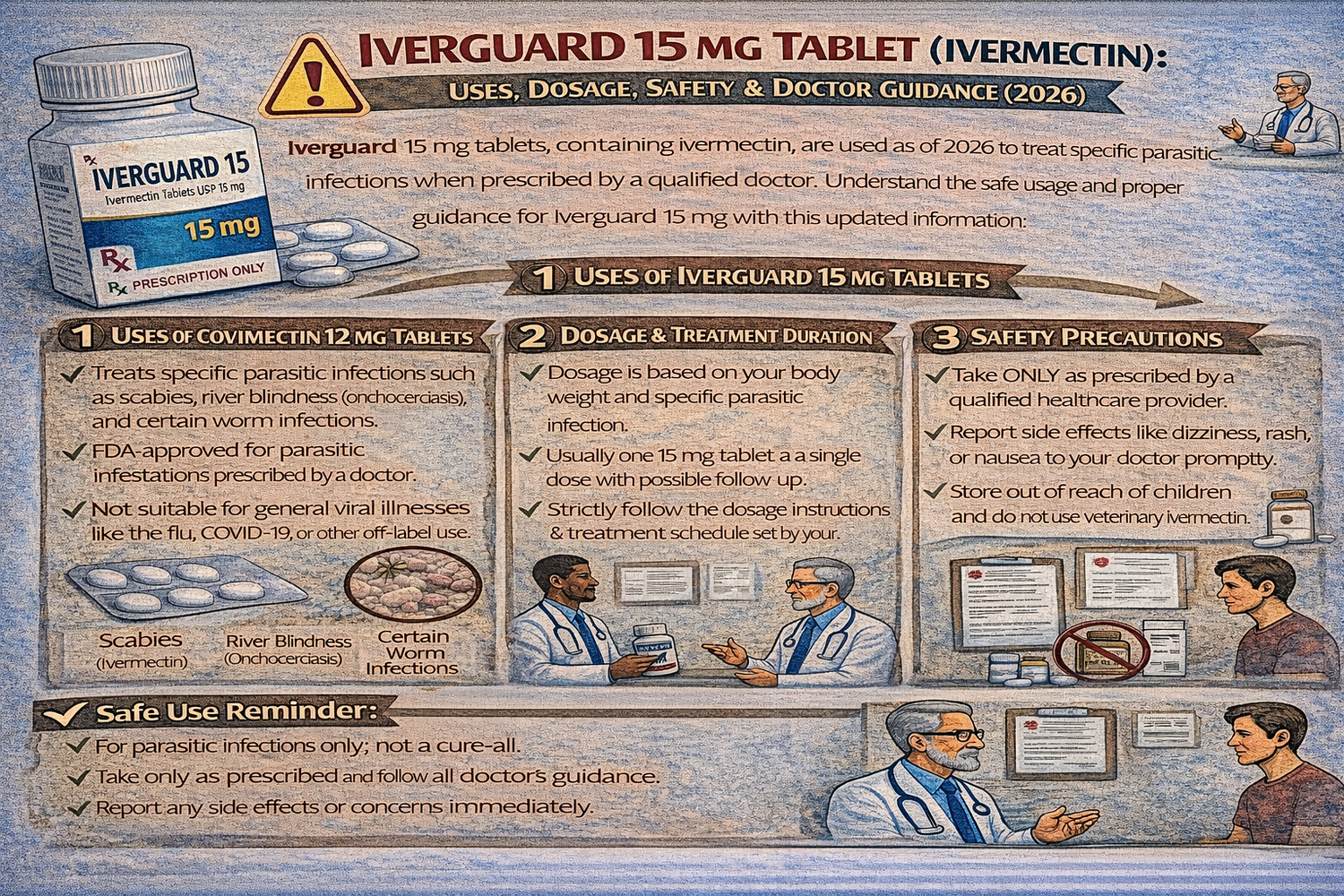 Doctor explaining Iverguard 15 mg tablet dosage, uses, and safety