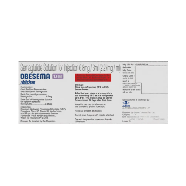 Buy Obesema 1.7mg Injection online for powerful weight loss & appetite control. Advanced semaglutide dose. Fast shipping & best price. Order now!