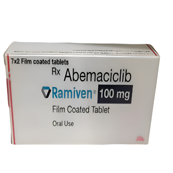 Front view of Abemaciclib 100mg tablets Ramiven film-coated box – Global Medship USA
