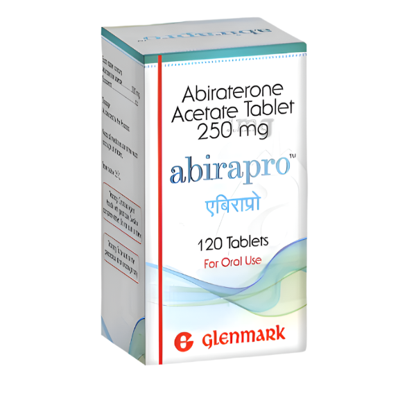 Front view of Abiraterone Acetate 250mg Abirapro box packaging by Glenmark – Global Medship USA
