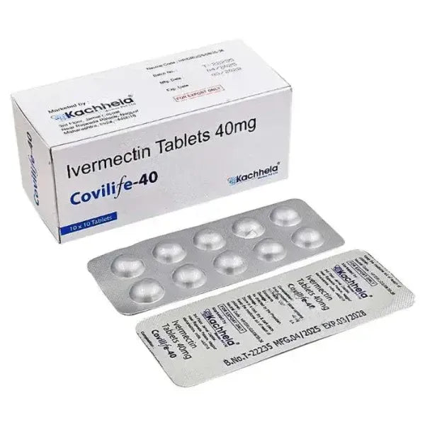 Covilife 40 mg generic tablet packaging strip containing high-strength Ivermectin 40mg for advanced parasitic, scabies, and worm infection support