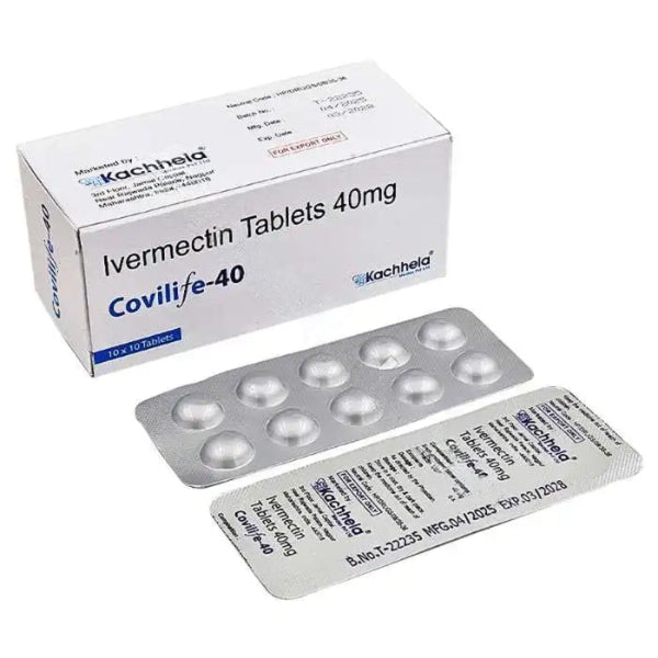 Covilife 40 mg generic tablet packaging strip containing high-strength Ivermectin 40mg for advanced parasitic, scabies, and worm infection support