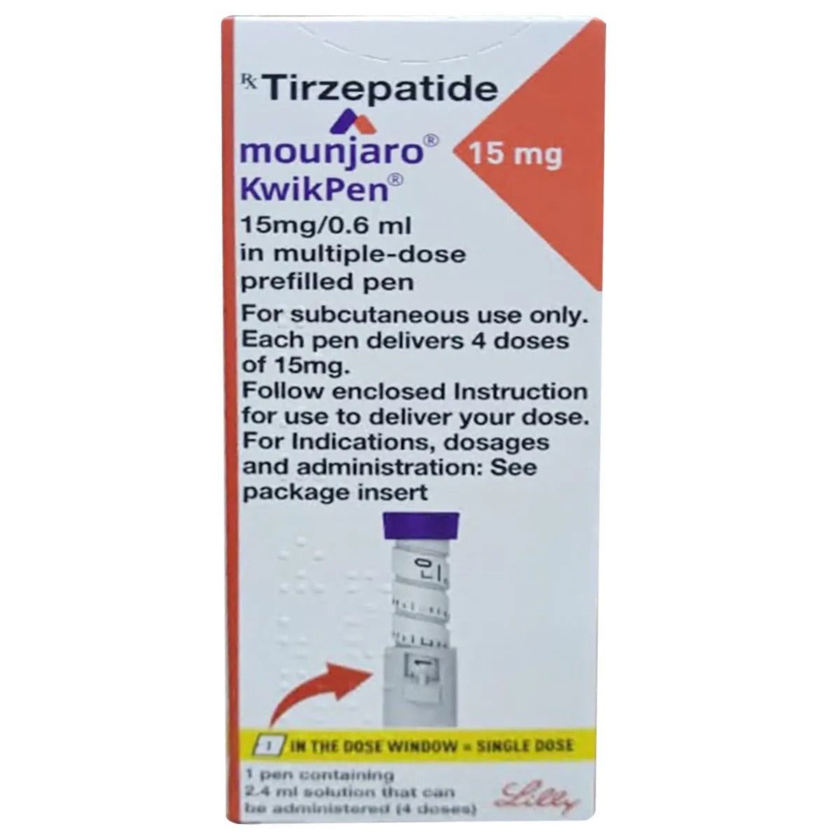 Mounjaro 15mg KwikPen (0.6ml per dose / 2.4ml Total)  Maximum Dose