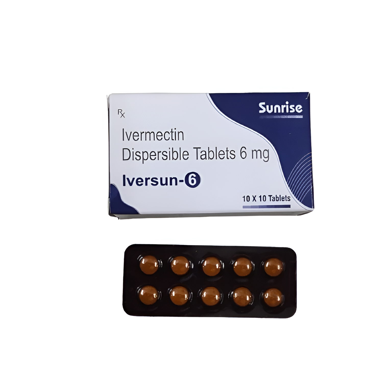 Iversun 6mg Ivermectin Dispersible Tablets by Sunrise Remedies – box and blister pack of 10 – Global Medship USA
