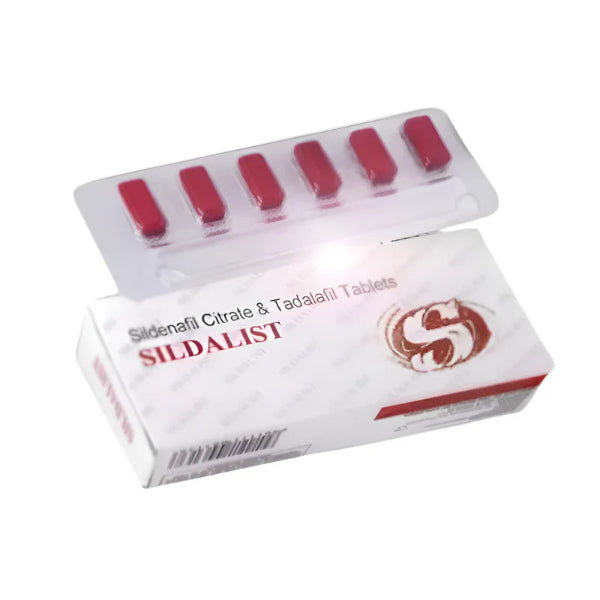 Sildalist 120mg dual-action tablets blister pack combining Sildenafil Citrate and Tadalafil for extended male health performance
